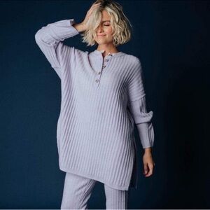 Free People Around The Clock Henley Pullover Sweater In Light Purple Lavender S